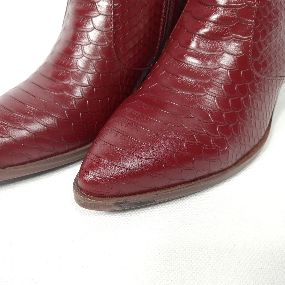 MAYPIE Dark Red Faux Leather Western Ankle Boot Size 6 - Picture 9 of 16